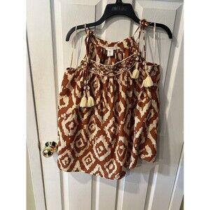 Haute Hippie Halter Top Womens Sz S Boho Tribal Tie Shoulder Brown Ikat Seashell